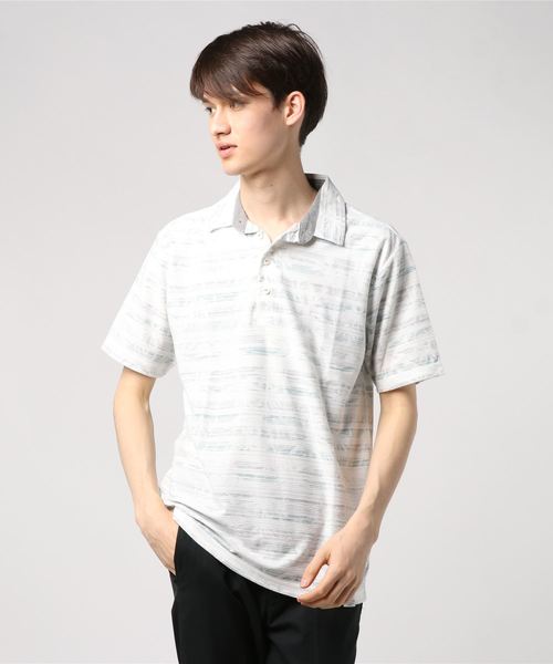 セール ボーダー梨地リーフ柄原反プリント4ボタン半袖ポロシャツビジネスカジュアル ポロシャツ Styleblock スタイルブロック のファッション通販 Zozotown