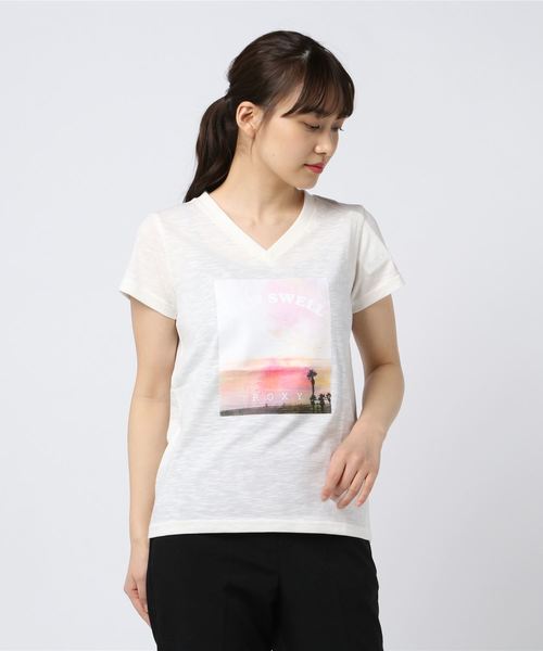 ROXY(ロキシー)の「半袖Tシャツ ROXY NEW SWEEL RST191177(Tシャツ/カットソー・レディース・ホワイト/グレー・M/L)」の1枚目の写真