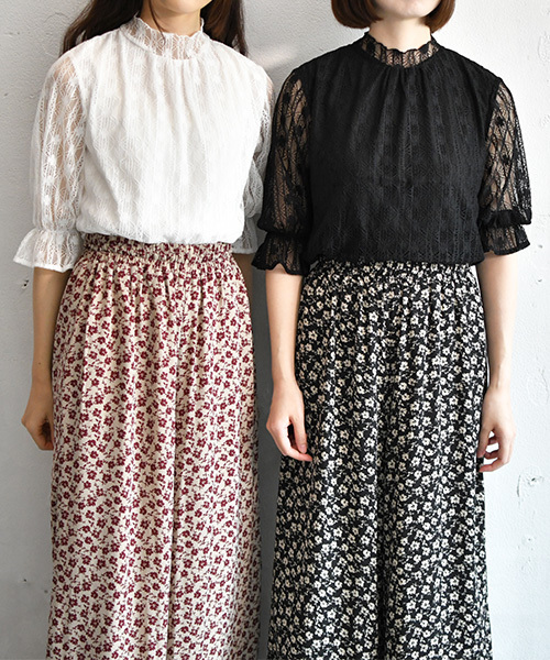 PairPair（ペアペア）の「レースプチハイネック袖フレア5部袖ブラウス（シャツ/ブラウス・レディース・ブラック/オフホワイト・FREE）」の2枚目の写真