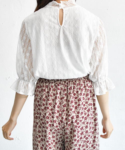 PairPair（ペアペア）の「レースプチハイネック袖フレア5部袖ブラウス（シャツ/ブラウス・レディース・ブラック/オフホワイト・FREE）」の9枚目の写真