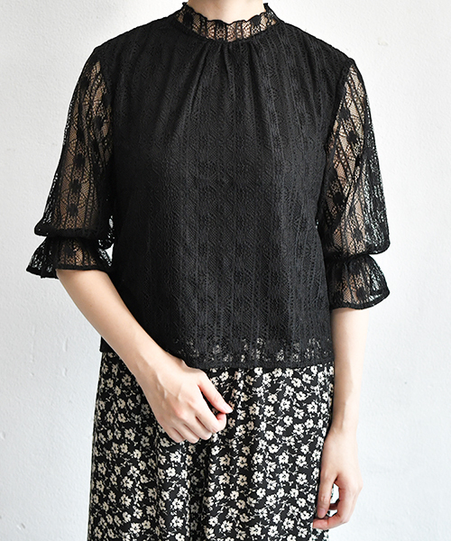 PairPair（ペアペア）の「レースプチハイネック袖フレア5部袖ブラウス（シャツ/ブラウス・レディース・ブラック/オフホワイト・FREE）」の13枚目の写真