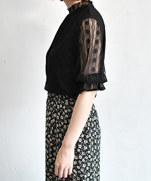 PairPair（ペアペア）の「レースプチハイネック袖フレア5部袖ブラウス（シャツ/ブラウス・レディース・ブラック/オフホワイト・FREE）」の14枚目の写真