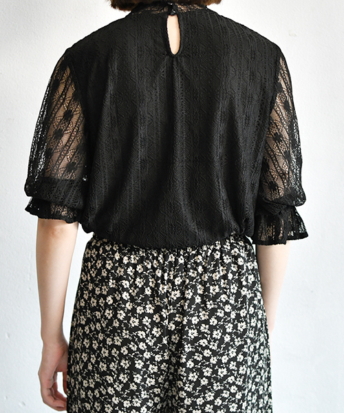 PairPair（ペアペア）の「レースプチハイネック袖フレア5部袖ブラウス（シャツ/ブラウス・レディース・ブラック/オフホワイト・FREE）」の3枚目の写真