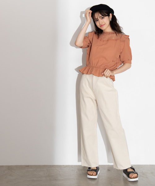 WEGO（ウィゴー）の「WEGO/エクリュカラーストレートワイドパンツ（スラックス・レディース・キナリ・SMALL/MEDIUM/LARGE）」の2枚目の写真