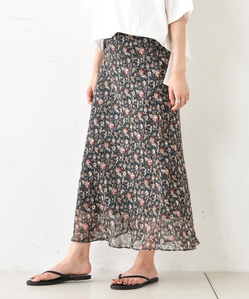 DouDou（ドゥドゥ）の「ジャガードシフォンマキシフレアスカート（スカート・レディース・ブラウン/グリーン・38/36）」の2枚目の写真