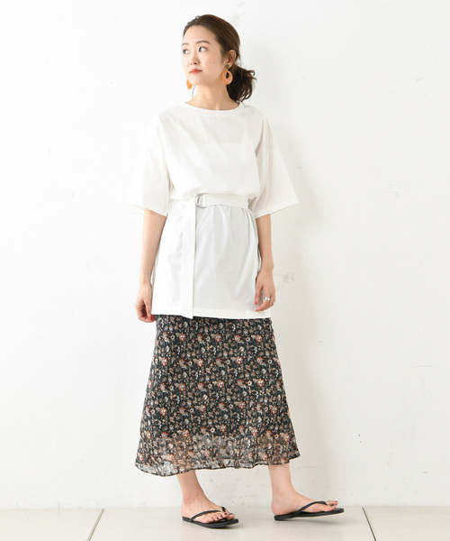 DouDou（ドゥドゥ）の「ジャガードシフォンマキシフレアスカート（スカート・レディース・ブラウン/グリーン・38/36）」の4枚目の写真