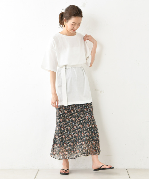 DouDou（ドゥドゥ）の「ジャガードシフォンマキシフレアスカート（スカート・レディース・ブラウン/グリーン・38/36）」の6枚目の写真