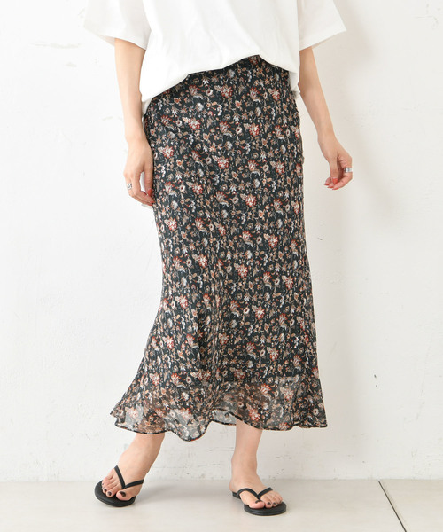 DouDou（ドゥドゥ）の「ジャガードシフォンマキシフレアスカート（スカート・レディース・ブラウン/グリーン・38/36）」の8枚目の写真