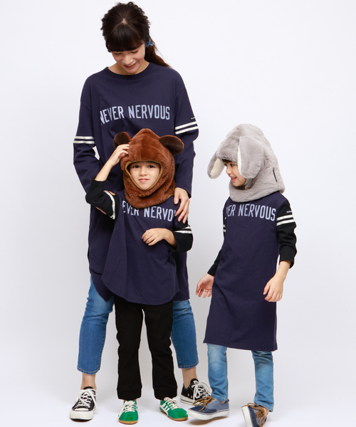 RUGGEDWORKS（ラゲッドワークス）の「【親子お揃い】ガールズクルーネック袖ライン天竺ワンピース（ワンピース・キッズ・ダークブルー/ブラック・130cm/140cm/90㎝/150cm/110cm/100cm/120cm）」の9枚目の写真