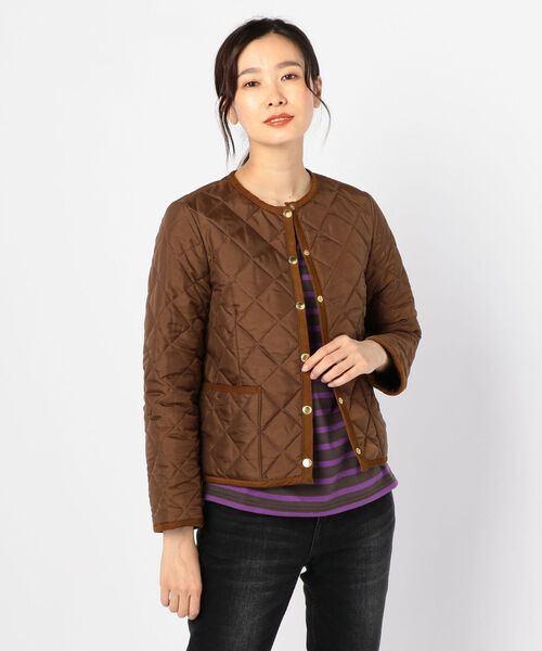 NOLLEY’S（ノーリーズ）の「【TRADITIONAL WEATHERWEAR/トラディショナル ウェザーウェア】ARKLEY（ノーカラージャケット・レディース・ブラック/ブラウン・40/38）」の1枚目の写真