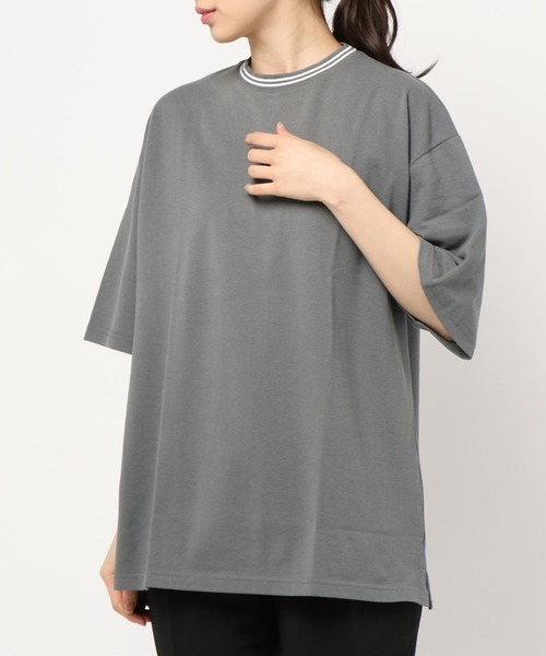NO WAY（ノーウェイ）の「/鹿の子ライン入り刺繍クルーTシャツ/（Tシャツ/カットソー・レディース・ブラック/ホワイト/チャコールグレー/サックスブルー/ピンク/ネイビー/ワイン/カーキ・MEDIUM/X-LARGE/LARGE）」の12枚目の写真