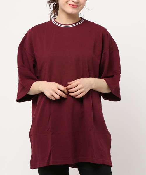 NO WAY（ノーウェイ）の「/鹿の子ライン入り刺繍クルーTシャツ/（Tシャツ/カットソー・レディース・ブラック/ホワイト/チャコールグレー/サックスブルー/ピンク/ネイビー/ワイン/カーキ・MEDIUM/X-LARGE/LARGE）」の16枚目の写真