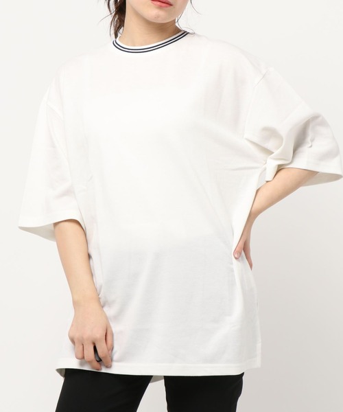 NO WAY（ノーウェイ）の「/鹿の子ライン入り刺繍クルーTシャツ/（Tシャツ/カットソー・レディース・ブラック/ホワイト/チャコールグレー/サックスブルー/ピンク/ネイビー/ワイン/カーキ・MEDIUM/X-LARGE/LARGE）」の14枚目の写真