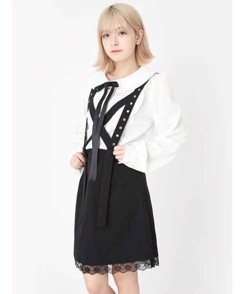 Ank スカートrouge アンクルージュ のファッション フロントクロス台形スカート スカート Ank