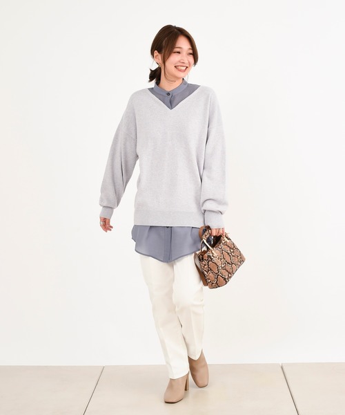 DouDou（ドゥドゥ）の「ゆるネックプルオーバー（ニット/セーター・レディース・オフホワイト/サックスブルー/バイオレット・FREE）」の7枚目の写真