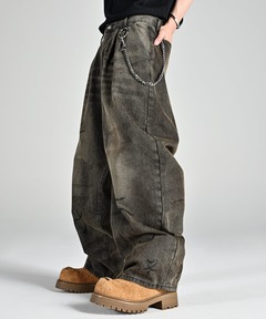 13oz double knee design faded baggy denim / 13ozダブルニーデザイン