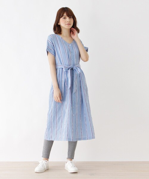 セール M L ベルト付きストライプvネックシャツワンピース ワンピース Shoo La Rue シューラルー のファッション通販 Zozotown