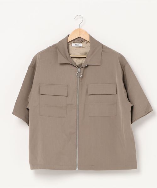 WEGO(ウィゴー)の「WEGO/フラップポケット5分袖スウィングトップ(シャツ/ブラウス・メンズ・ブラック/ブラウン系その他・MEDIUM/LARGE)」の5枚目の写真