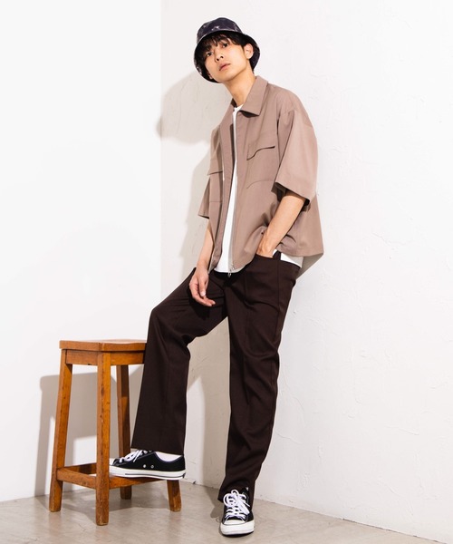 WEGO(ウィゴー)の「WEGO/フラップポケット5分袖スウィングトップ(シャツ/ブラウス・メンズ・ブラック/ブラウン系その他・MEDIUM/LARGE)」の13枚目の写真