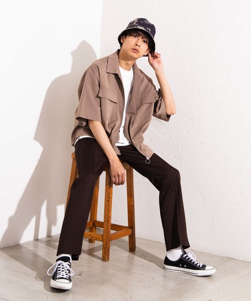 WEGO(ウィゴー)の「WEGO/フラップポケット5分袖スウィングトップ(シャツ/ブラウス・メンズ・ブラック/ブラウン系その他・MEDIUM/LARGE)」の12枚目の写真