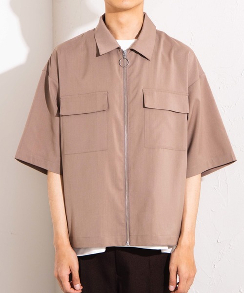 WEGO(ウィゴー)の「WEGO/フラップポケット5分袖スウィングトップ(シャツ/ブラウス・メンズ・ブラック/ブラウン系その他・MEDIUM/LARGE)」の10枚目の写真