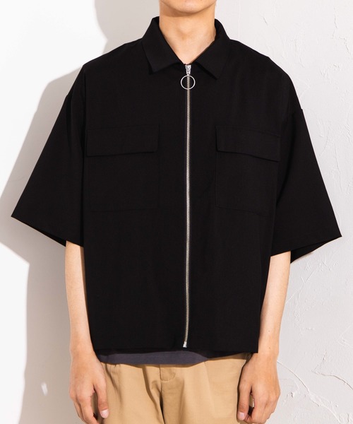 WEGO(ウィゴー)の「WEGO/フラップポケット5分袖スウィングトップ(シャツ/ブラウス・メンズ・ブラック/ブラウン系その他・MEDIUM/LARGE)」の11枚目の写真