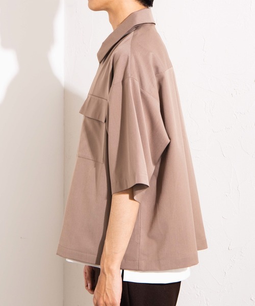 WEGO(ウィゴー)の「WEGO/フラップポケット5分袖スウィングトップ(シャツ/ブラウス・メンズ・ブラック/ブラウン系その他・MEDIUM/LARGE)」の9枚目の写真