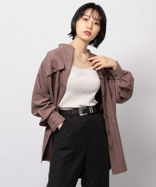 PAGEBOY（ページボーイ）の「マイクロコールチュニックシャツジャケット（ブルゾン・レディース・ブラック/モカ/グレイッシュベージュ・FREE）」の3枚目の写真