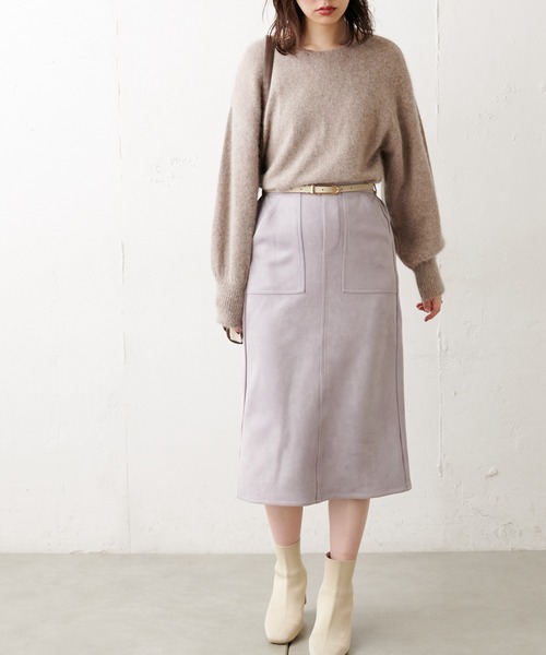 natural couture（ナチュラルクチュール）の「ポンチスエードタイトスカート（スカート・レディース・ブルー/アイボリー/その他1/その他2/レンガ/その他3/イエロー/ラベンダー・FREE）」の3枚目の写真