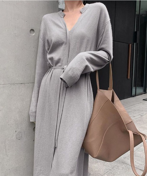 Therese メゾン Maison テレーズ のファッション セール ド ド De Therese メゾン Vネックロー ウエストニットワンピース ワンピース Maison