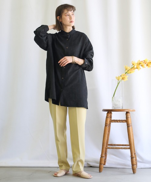 select MOCA（セレクトモカ）の「2021 SS スタンドカラーストライプニュアンスシャツ（シャツ/ブラウス・レディース・ブラック/グリーン・FREE）」の4枚目の写真