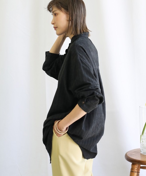 select MOCA（セレクトモカ）の「2021 SS スタンドカラーストライプニュアンスシャツ（シャツ/ブラウス・レディース・ブラック/グリーン・FREE）」の12枚目の写真