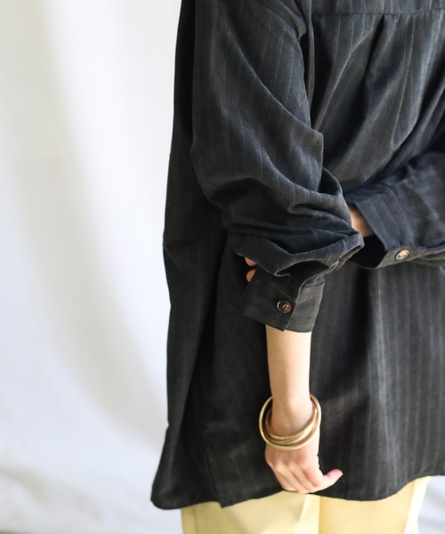 select MOCA（セレクトモカ）の「2021 SS スタンドカラーストライプニュアンスシャツ（シャツ/ブラウス・レディース・ブラック/グリーン・FREE）」の13枚目の写真