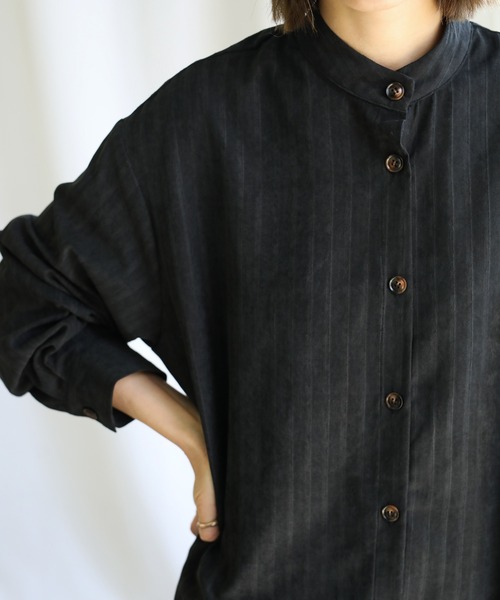 select MOCA（セレクトモカ）の「2021 SS スタンドカラーストライプニュアンスシャツ（シャツ/ブラウス・レディース・ブラック/グリーン・FREE）」の11枚目の写真