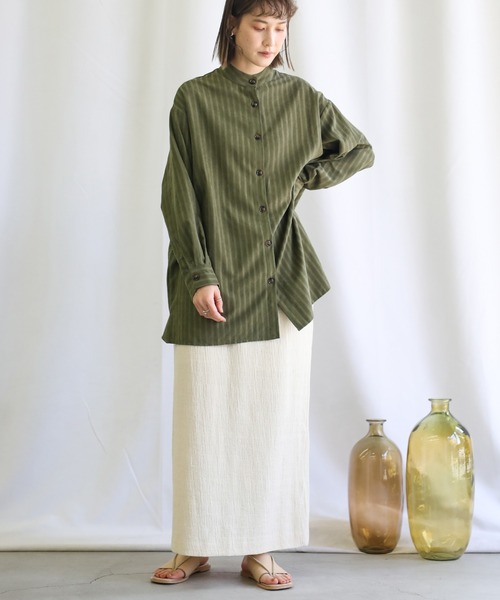 select MOCA（セレクトモカ）の「2021 SS スタンドカラーストライプニュアンスシャツ（シャツ/ブラウス・レディース・ブラック/グリーン・FREE）」の3枚目の写真