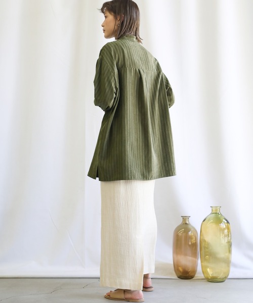 select MOCA（セレクトモカ）の「2021 SS スタンドカラーストライプニュアンスシャツ（シャツ/ブラウス・レディース・ブラック/グリーン・FREE）」の5枚目の写真