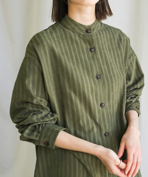 select MOCA（セレクトモカ）の「2021 SS スタンドカラーストライプニュアンスシャツ（シャツ/ブラウス・レディース・ブラック/グリーン・FREE）」の6枚目の写真