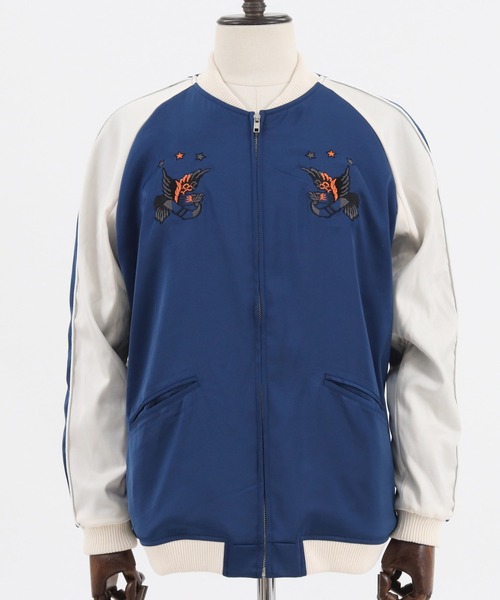 CAMBIO（カンビオ）の「mj7752-イーグル×ローズスカジャン（スカジャン・メンズ・グレー/ピンク/ブルー・SMALL/MEDIUM/LARGE）」の13枚目の写真