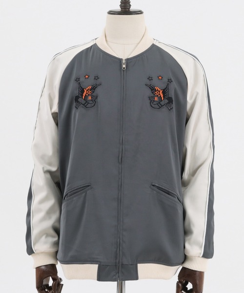 CAMBIO（カンビオ）の「mj7752-イーグル×ローズスカジャン（スカジャン・メンズ・グレー/ピンク/ブルー・SMALL/MEDIUM/LARGE）」の6枚目の写真