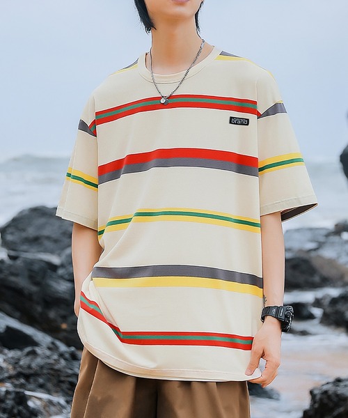 HOOK（フック）の「【HOOK】【新色入荷】 ベーシック ボーダー柄半袖tシャツ（Tシャツ/カットソー・メンズ・ブラック/ホワイト/ベージュ・XXL/M/L/XL/LARGE/XX-LARGE/MEDIUM/X-LARGE）」の22枚目の写真