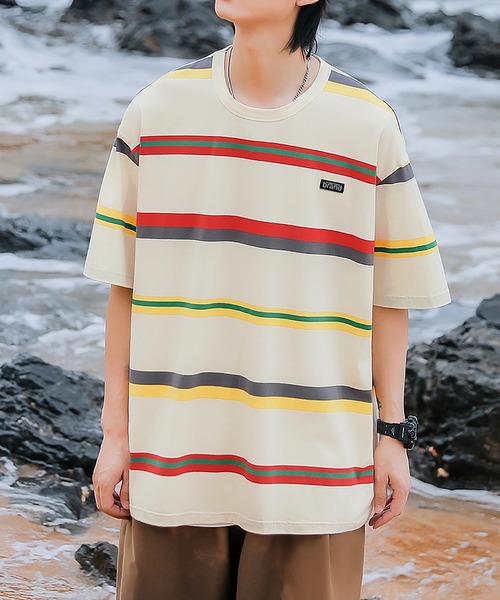 HOOK（フック）の「【HOOK】【新色入荷】 ベーシック ボーダー柄半袖tシャツ（Tシャツ/カットソー・メンズ・ブラック/ホワイト/ベージュ・XXL/M/L/XL/LARGE/XX-LARGE/MEDIUM/X-LARGE）」の18枚目の写真