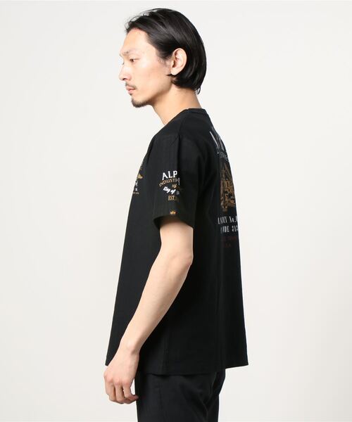 ※ALPHA（アルファ）の「ALPHA/アルファ ヘリンボーン バックプリント半袖Tシャツ（Tシャツ/カットソー・メンズ・ホワイト/ブラック・M/L/XL）」の4枚目の写真