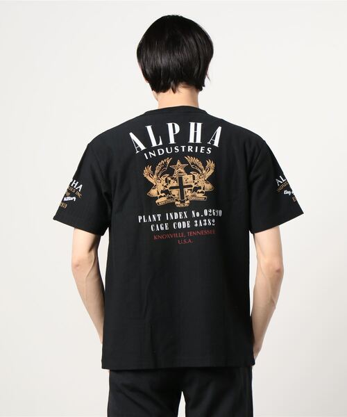 ※ALPHA（アルファ）の「ALPHA/アルファ ヘリンボーン バックプリント半袖Tシャツ（Tシャツ/カットソー・メンズ・ホワイト/ブラック・M/L/XL）」の6枚目の写真