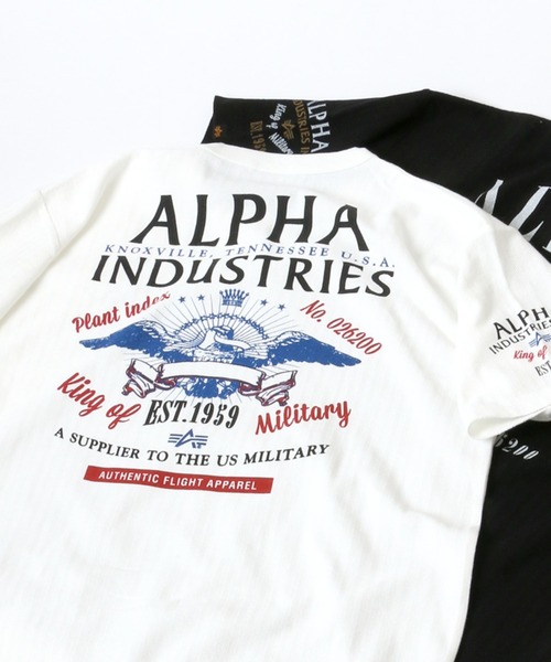 ※ALPHA（アルファ）の「ALPHA/アルファ ヘリンボーン バックプリント半袖Tシャツ（Tシャツ/カットソー・メンズ・ホワイト/ブラック・M/L/XL）」の2枚目の写真