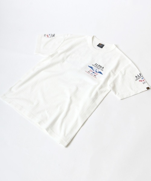 ※ALPHA（アルファ）の「ALPHA/アルファ ヘリンボーン バックプリント半袖Tシャツ（Tシャツ/カットソー・メンズ・ホワイト/ブラック・M/L/XL）」の10枚目の写真