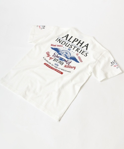 ※ALPHA（アルファ）の「ALPHA/アルファ ヘリンボーン バックプリント半袖Tシャツ（Tシャツ/カットソー・メンズ・ホワイト/ブラック・M/L/XL）」の3枚目の写真