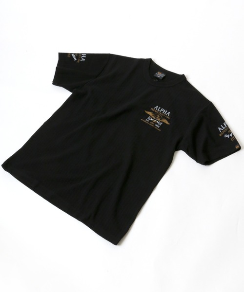 ※ALPHA（アルファ）の「ALPHA/アルファ ヘリンボーン バックプリント半袖Tシャツ（Tシャツ/カットソー・メンズ・ホワイト/ブラック・M/L/XL）」の5枚目の写真