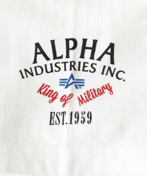 ※ALPHA（アルファ）の「ALPHA/アルファ ヘリンボーン バックプリント半袖Tシャツ（Tシャツ/カットソー・メンズ・ホワイト/ブラック・M/L/XL）」の7枚目の写真