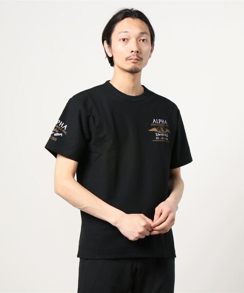 ※ALPHA（アルファ）の「ALPHA/アルファ ヘリンボーン バックプリント半袖Tシャツ（Tシャツ/カットソー・メンズ・ホワイト/ブラック・M/L/XL）」の16枚目の写真