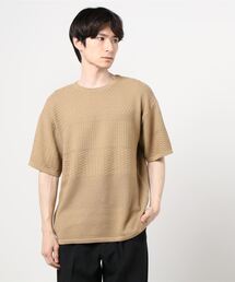 NANO universe | ：地柄切替クルーネックワイドニット／半袖(ニット/セーター)